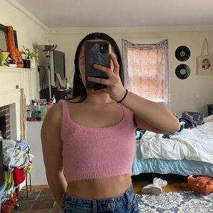 Pink fuzzy tank top